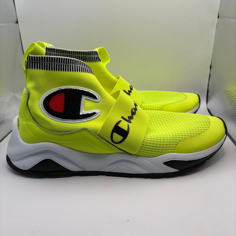 Champion Rally Pro Mens Neon Yellow High Top Sock Sneakers CP100014M Size 12M